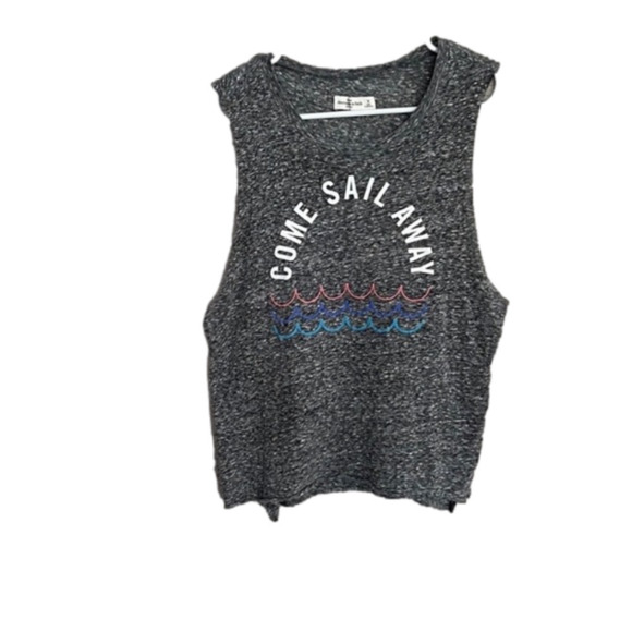 COME SAIL AWAY Screen Print Crop Top Space Dye Gray M - Picture 5 of 5